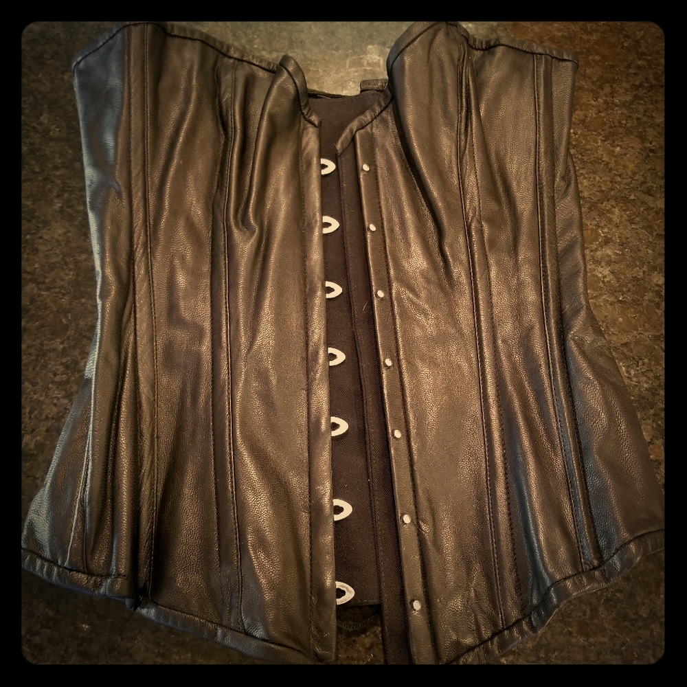 Black Leather Overbust Corset